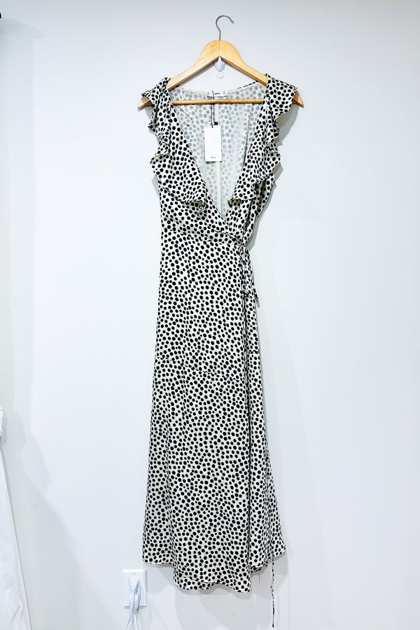 Robe maxi cache-cœur beige à pois et volants (l) - Mango - La Penderie du Paradis ?