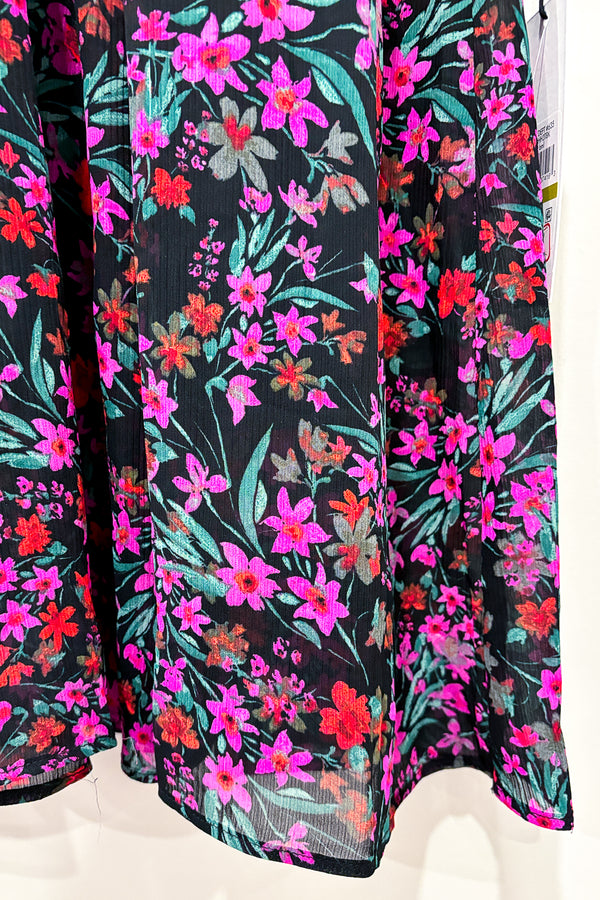 Robe midi noire et rose fleurie (l) seconde main Calvin Klein