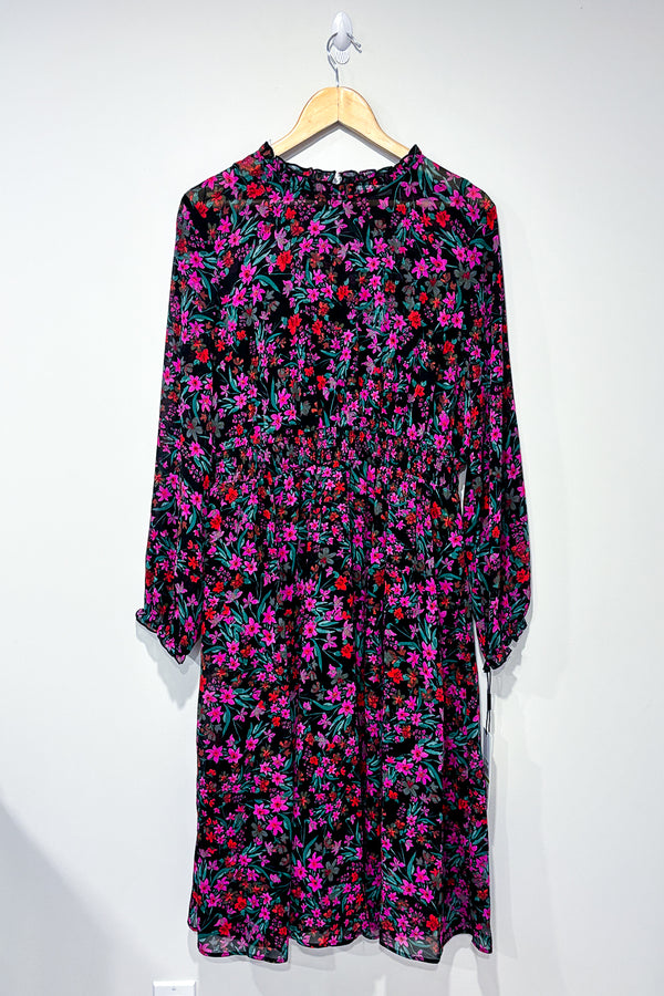 Robe midi noire et rose fleurie (l) seconde main Calvin Klein