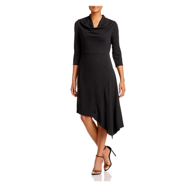 Robe noire asymĂ©trique avec col fluide (l)-Donna Karan New York-La Penderie du Paradis đ
