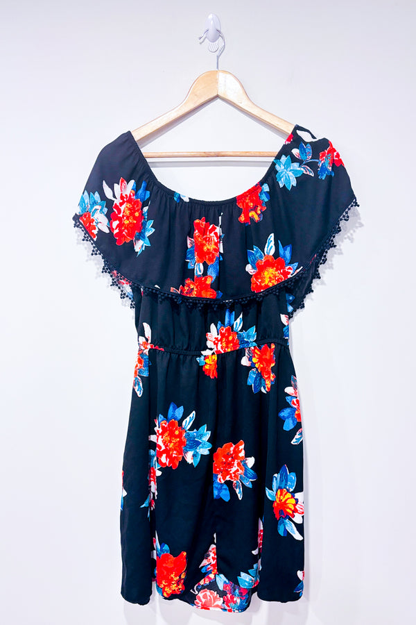 Robe noire fleurie épaules dénudées (l)-Design Lab-La Penderie du Paradis 🕊