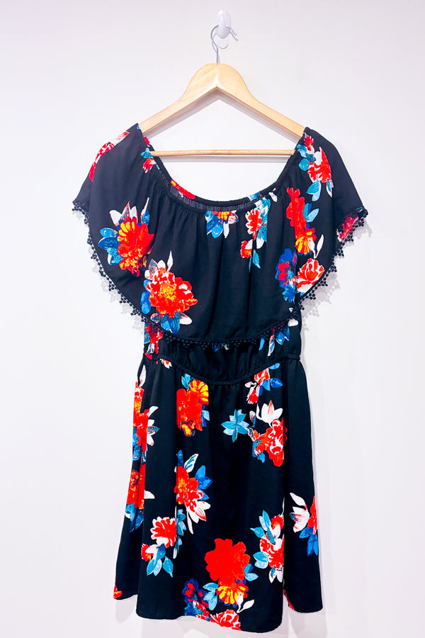 Robe noire fleurie épaules dénudées (l)-Design Lab-La Penderie du Paradis 🕊