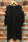 Robe noire manches froncées avec épaules dénudées (m) seconde main Lafayette 148 New York