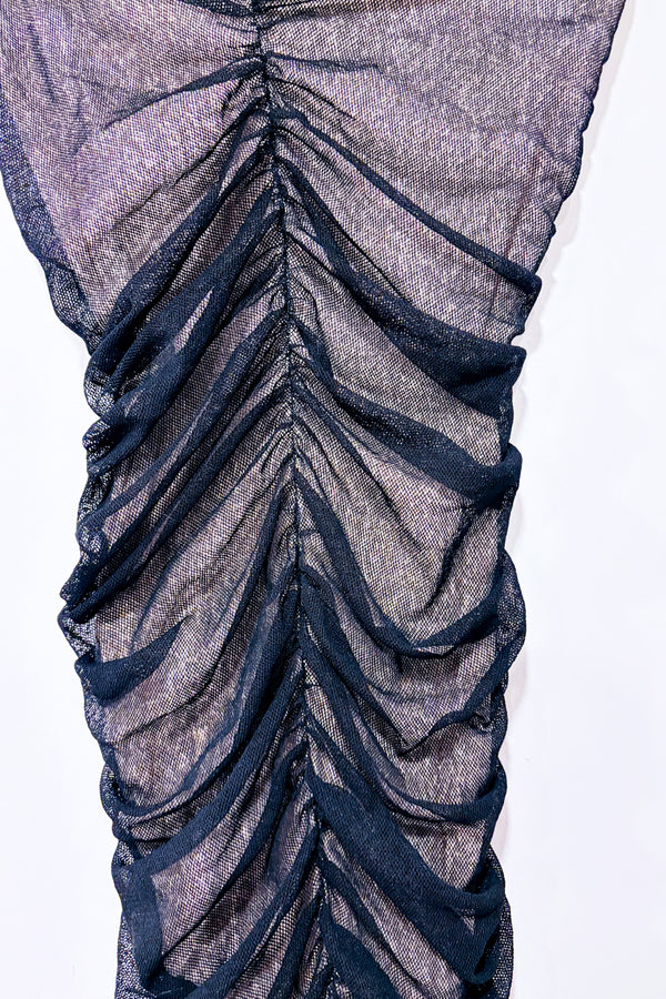 Robe noire ajustée froncée en maille seconde main - Bedo- La Penderie du Paradis