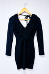 Robe noire dos ouvert à franges seconde main - Flamingo- La Penderie du Paradis