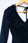Robe noire dos ouvert à franges seconde main - Flamingo- La Penderie du Paradis