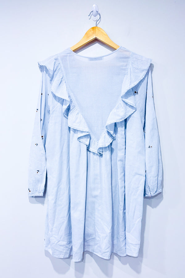 Robe bleu pâle avec fleurs brodées* seconde main - Zara- La Penderie du Paradis