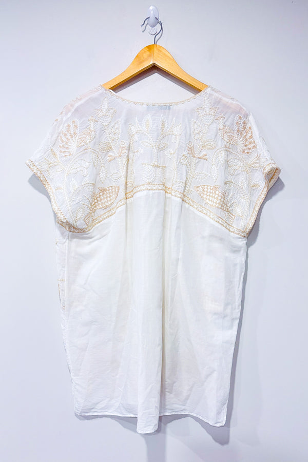 Tunique robe beige avec broderies fleuries * seconde main - Zara- La Penderie du Paradis