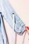 Robe bleue style denim épaules dénudées seconde main - Zara- La Penderie du Paradis