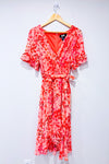 Robe midi fluide rose fleurie cache-coeur * seconde main - DKNY- La Penderie du Paradis