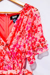 Robe midi fluide rose fleurie cache-coeur * seconde main - DKNY- La Penderie du Paradis