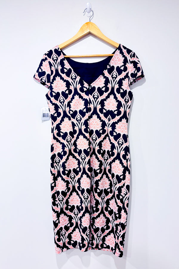 Robe droite marine et rose fleurie* seconde main - Ronnie Nicole- La Penderie du Paradis