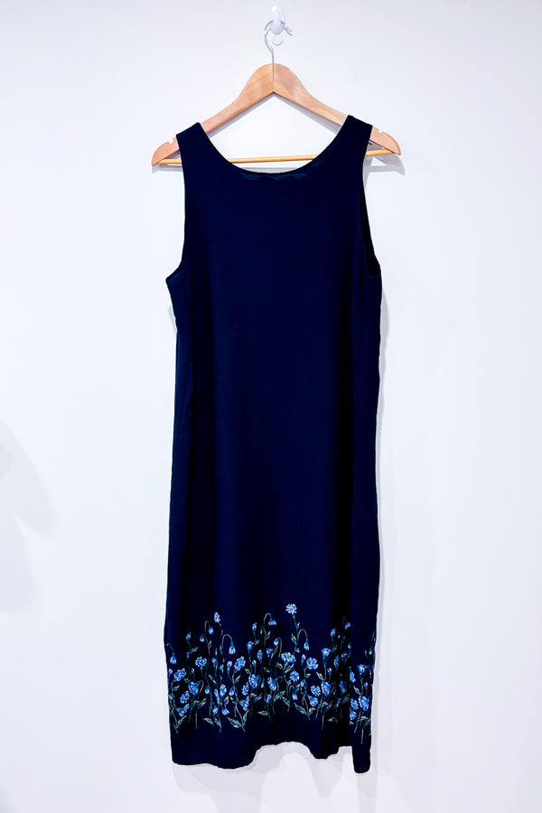 Robe maxi marine fleurie vintage* seconde main - Hysteria- La Penderie du Paradis