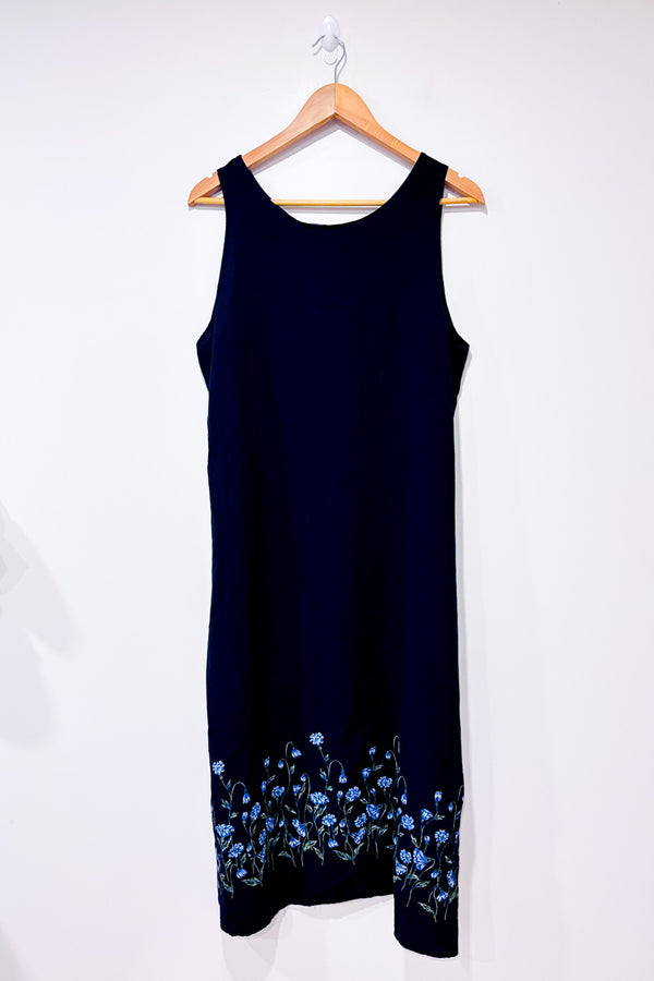 Robe maxi marine fleurie vintage* seconde main - Hysteria- La Penderie du Paradis
