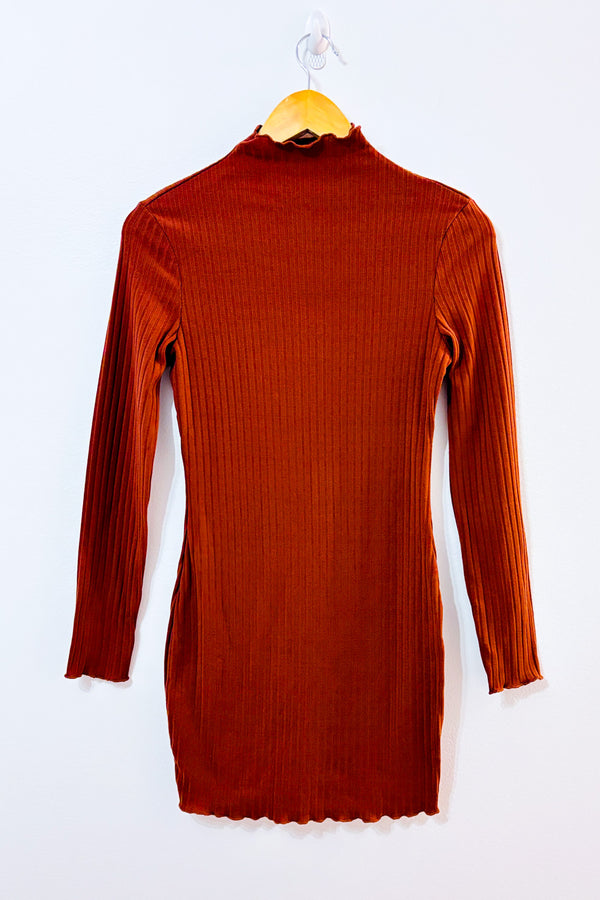 Robe ajustée côtelé orange brûlé à col montant seconde main - SHEIN- La Penderie du Paradis