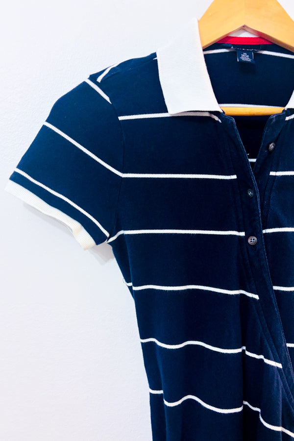 Robe portefeuille polo rayée marine et blanche seconde main - Tommy Hilfiger- La Penderie du Paradis