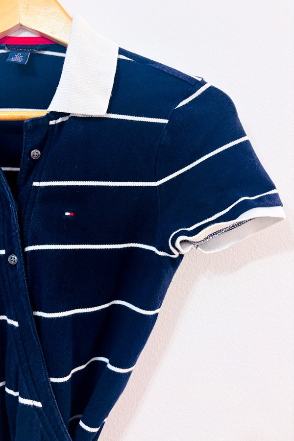 Robe portefeuille polo rayée marine et blanche seconde main - Tommy Hilfiger- La Penderie du Paradis