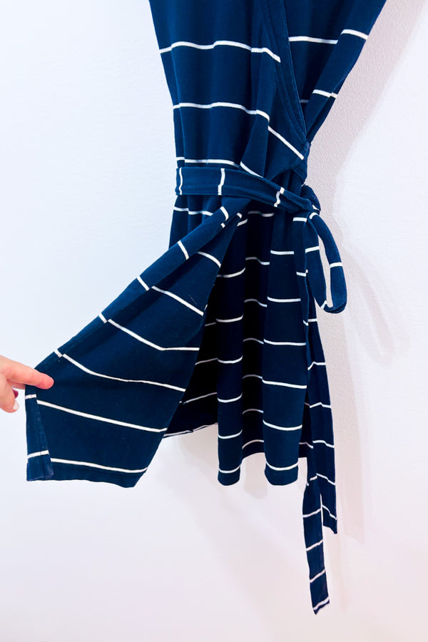 Robe portefeuille polo rayée marine et blanche seconde main - Tommy Hilfiger- La Penderie du Paradis
