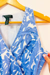 Robe midi portefeuille en lin bleu à imprimé floral* seconde main - Ralph Lauren- La Penderie du Paradis