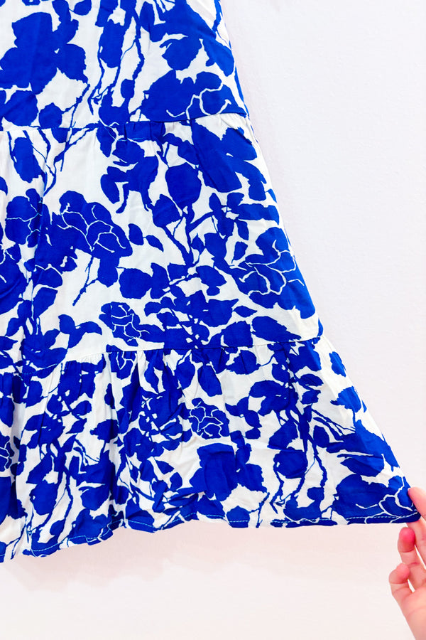 Robe midi bleue et blanche fleurie* seconde main - Only- La Penderie du Paradis