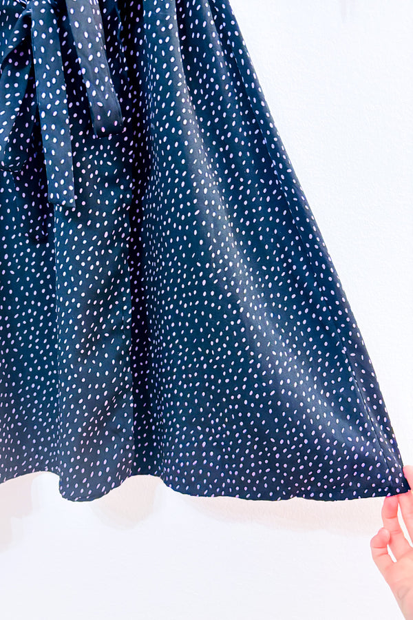 Robe portefeuille noire à pois* seconde main - Influence- La Penderie du Paradis