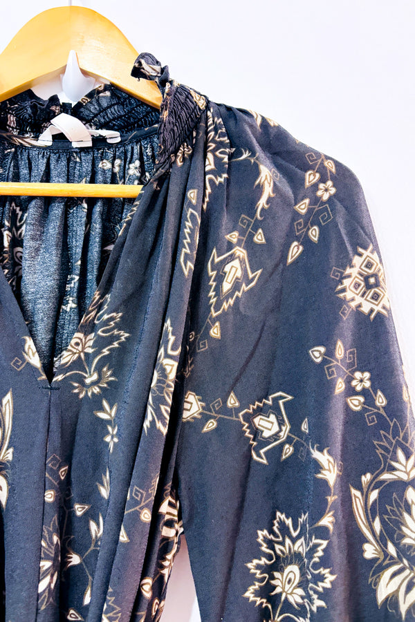 Robe maxi brune fleurie à nouer* seconde main - H&M- La Penderie du Paradis
