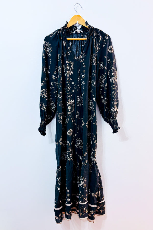 Robe maxi brune fleurie à nouer* seconde main - H&M- La Penderie du Paradis