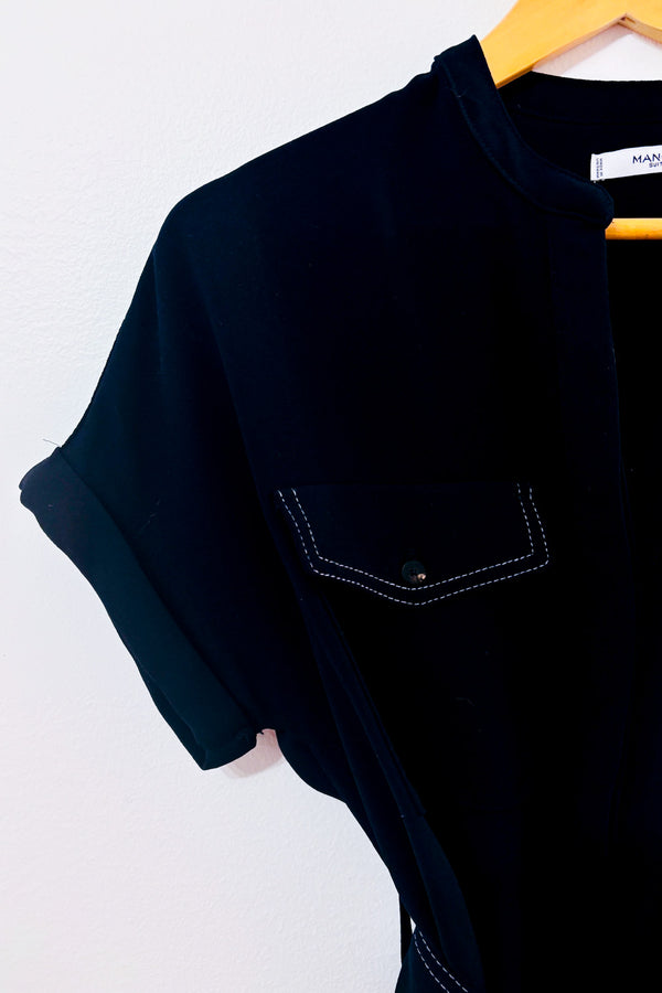Robe chemisier midi marine à ceinture* seconde main - Mango- La Penderie du Paradis