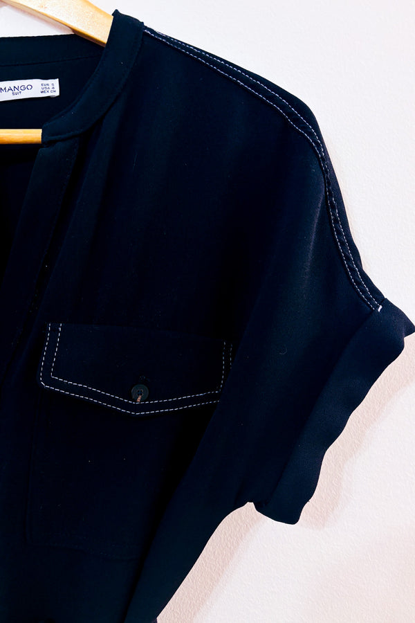Robe chemisier midi marine à ceinture* seconde main - Mango- La Penderie du Paradis