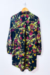 Robe chemisier fleurie noire et verte à manches longues seconde main - Joe Fresh- La Penderie du Paradis