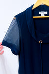 Robe marine à col drapé et manches transparentes* seconde main - Cazza Petite- La Penderie du Paradis