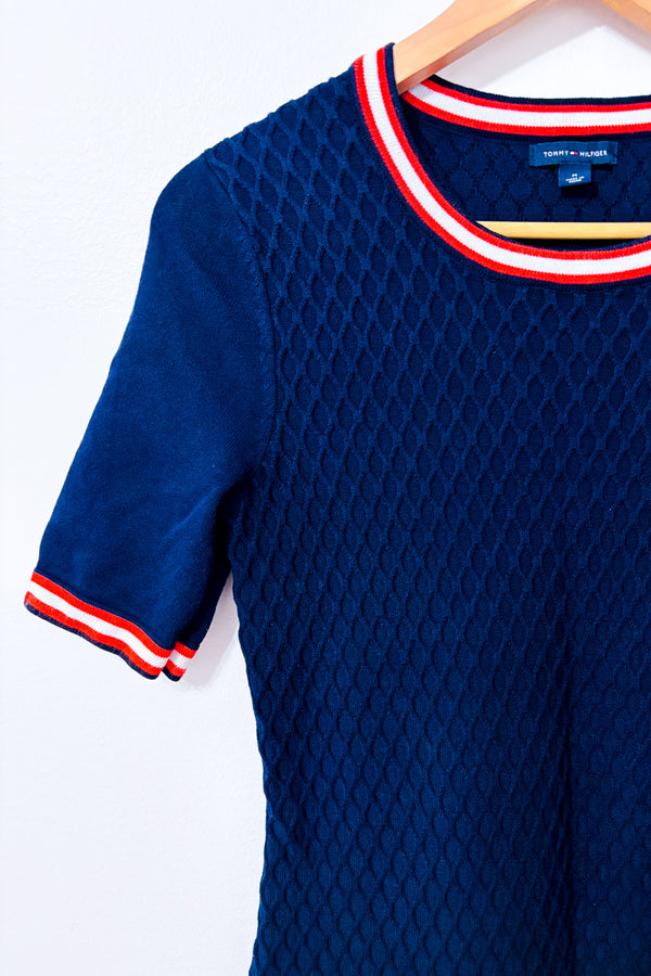 Robe marine en tricot à plis* seconde main - Tommy Hilfiger- La Penderie du Paradis