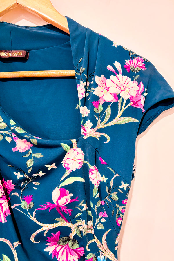 Robe verte et rose fleurie (m)-Roberto Cavalli-La Penderie du Paradis 🕊