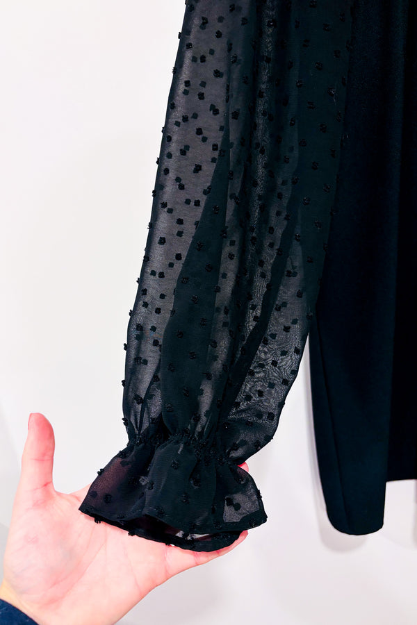 Robe noire avec manches transparentes texturĂ©es (s)-Zara-La Penderie du Paradis đ