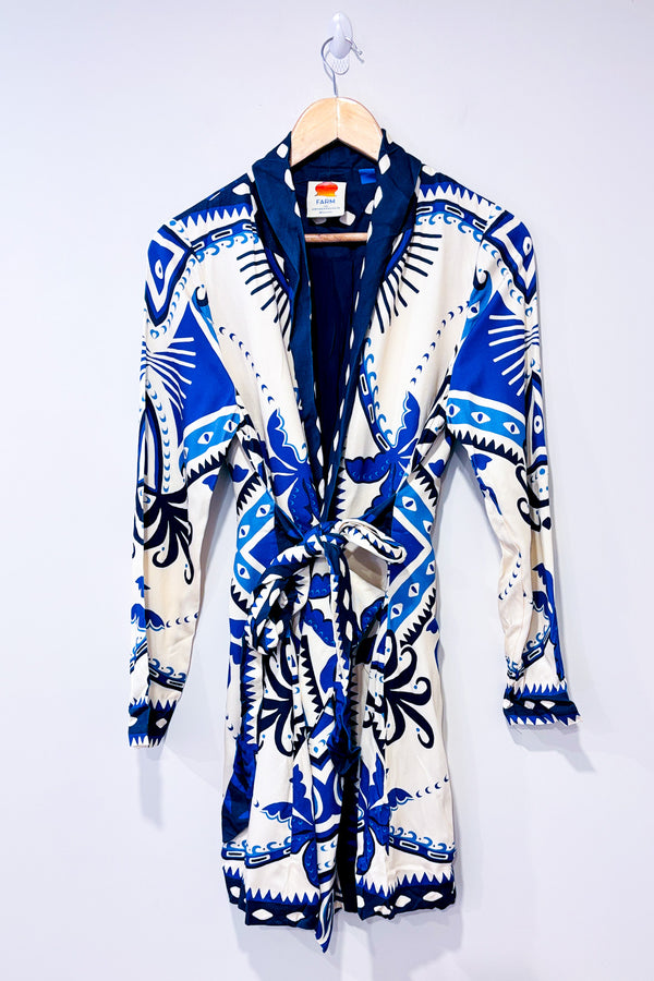 Robe blazer crème et bleue motif palmiers (s)*-FARM Rio-La Penderie du Paradis 🕊