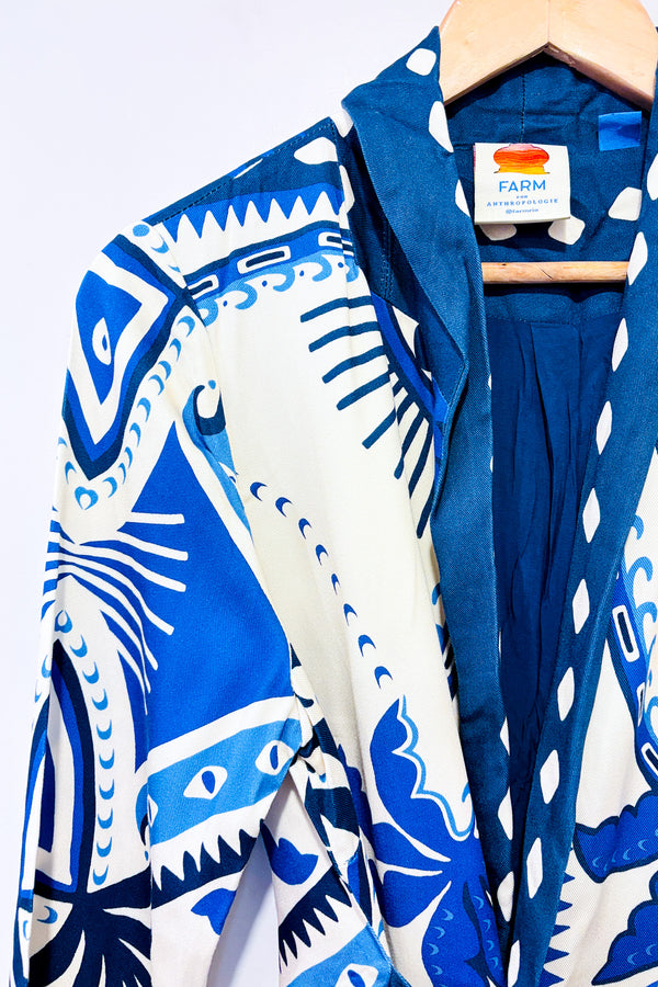 Robe blazer crème et bleue motif palmiers (s)*-FARM Rio-La Penderie du Paradis 🕊