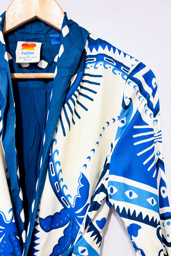 Robe blazer crème et bleue motif palmiers (s)*-FARM Rio-La Penderie du Paradis 🕊