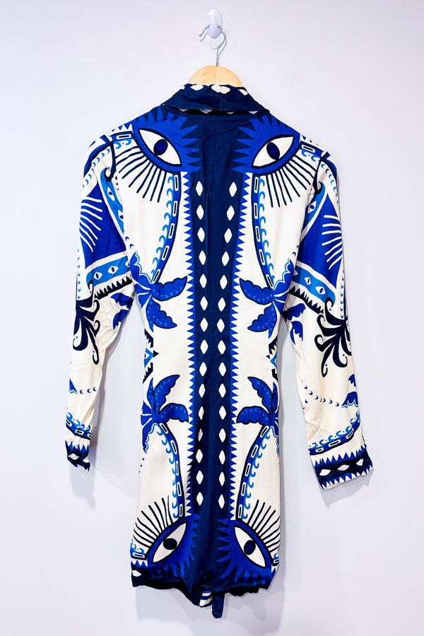 Robe blazer crème et bleue motif palmiers (s)*-FARM Rio-La Penderie du Paradis 🕊