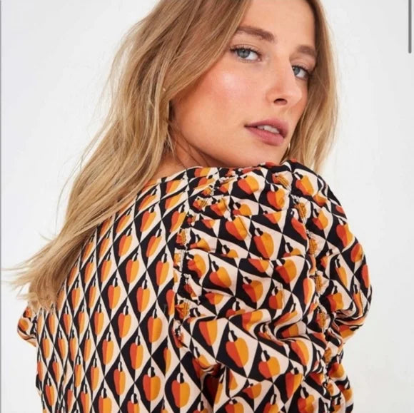 Robe marine et orange avec manches bouffantes (m)*-FARM Rio-La Penderie du Paradis 🕊