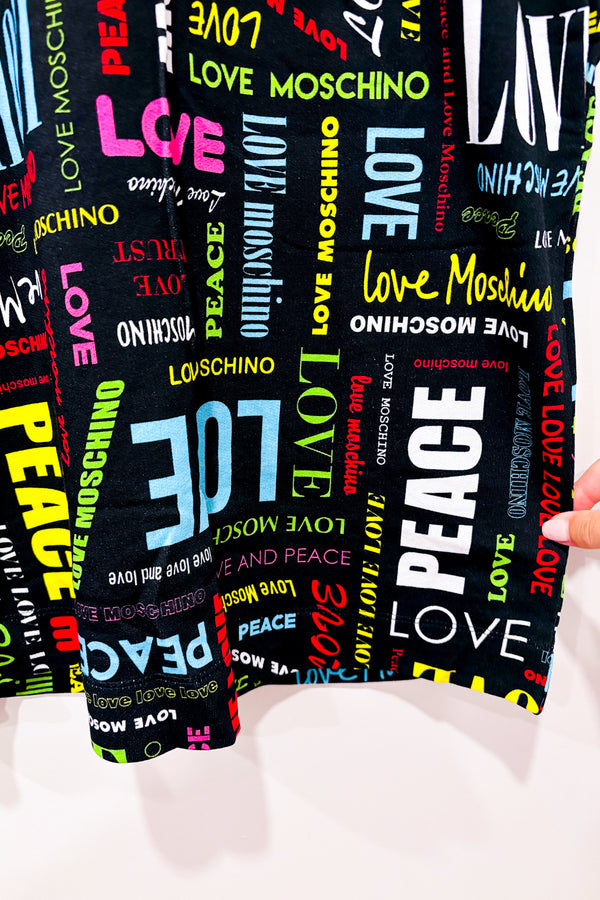 Robe noire avec texte et logo multicolore (s)*-Love Moschino-La Penderie du Paradis 🕊