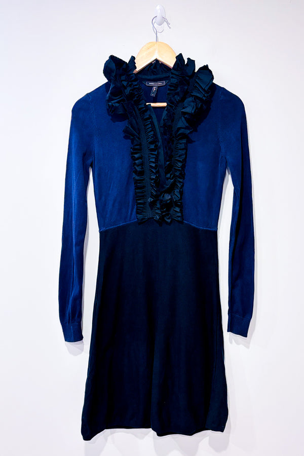 Robe en soie marine et noire avec froufrou (s)-BCBGMaxazria-La Penderie du Paradis 🕊