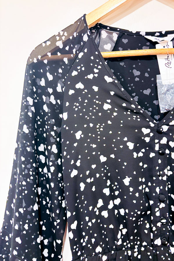 Robe fluide noire avec coeurs (xxs)*-Reitmans-La Penderie du Paradis đ