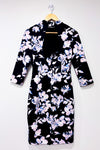 Robe noire fleurie Ă  col montant (s)-Eliza J-La Penderie du Paradis đ