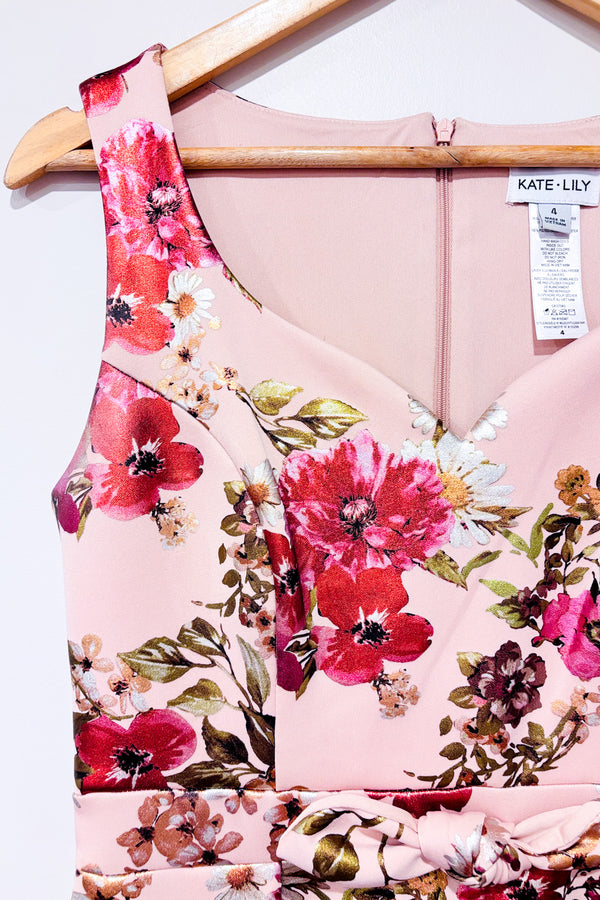 Robe rose à fleurs dorées (s)-Kate & Lily-La Penderie du Paradis 🕊