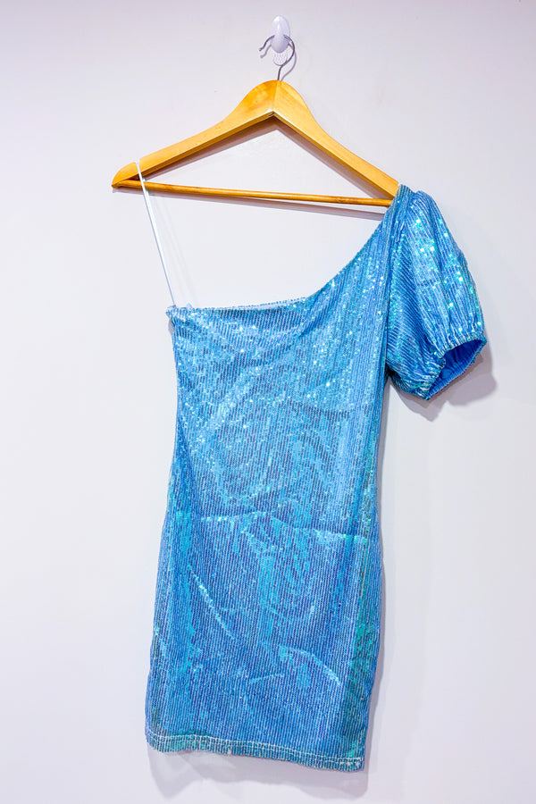 Robe Honey bleue à paillettes à une manche (m)*-superdown-La Penderie du Paradis 🕊
