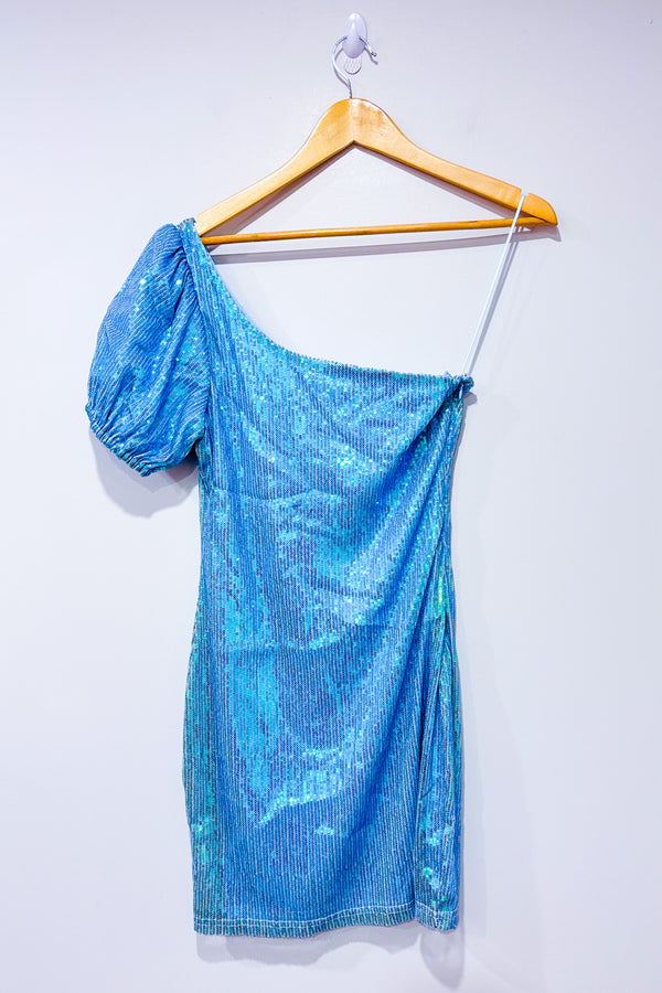 Robe Honey bleue à paillettes à une manche (m)*-superdown-La Penderie du Paradis 🕊