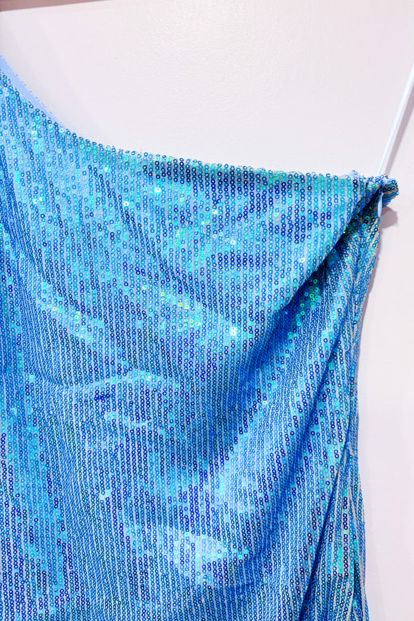 Robe Honey bleue à paillettes à une manche (m)*-superdown-La Penderie du Paradis 🕊