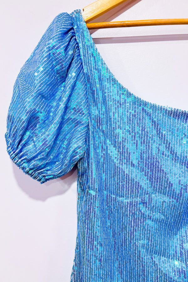 Robe Honey bleue à paillettes à une manche (m)*-superdown-La Penderie du Paradis 🕊