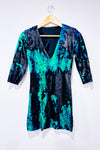 Robe noire/verte à paillettes avec épaulettes * seconde main - Zara- La Penderie du Paradis