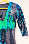 Robe noire/verte à paillettes avec épaulettes * seconde main - Zara- La Penderie du Paradis
